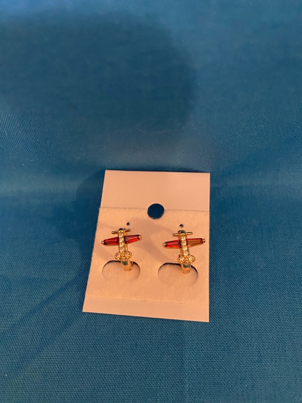 Gold Filled Red Enamel Airplane Huggies  Earrings
